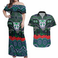 ANZAC Day New Zealand Warriors Couples Matching Off Shoulder Maxi Dress and Hawaiian Shirt Military Memorial Aboriginal Indigenous Art