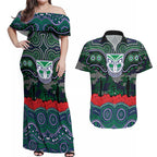 ANZAC Day New Zealand Warriors Couples Matching Off Shoulder Maxi Dress and Hawaiian Shirt Military Memorial Aboriginal Indigenous Art