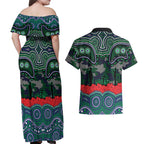 ANZAC Day New Zealand Warriors Couples Matching Off Shoulder Maxi Dress and Hawaiian Shirt Military Memorial Aboriginal Indigenous Art