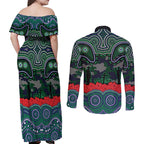 ANZAC Day New Zealand Warriors Couples Matching Off Shoulder Maxi Dress and Long Sleeve Button Shirt Military Memorial Aboriginal Indigenous Art
