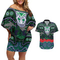 ANZAC Day New Zealand Warriors Couples Matching Off Shoulder Short Dress and Hawaiian Shirt Military Memorial Aboriginal Indigenous Art