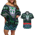 ANZAC Day New Zealand Warriors Couples Matching Off Shoulder Short Dress and Hawaiian Shirt Military Memorial Aboriginal Indigenous Art