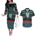ANZAC Day New Zealand Warriors Couples Matching Off The Shoulder Long Sleeve Dress and Hawaiian Shirt Military Memorial Aboriginal Indigenous Art