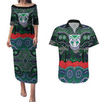 ANZAC Day New Zealand Warriors Couples Matching Puletasi and Hawaiian Shirt Military Memorial Aboriginal Indigenous Art