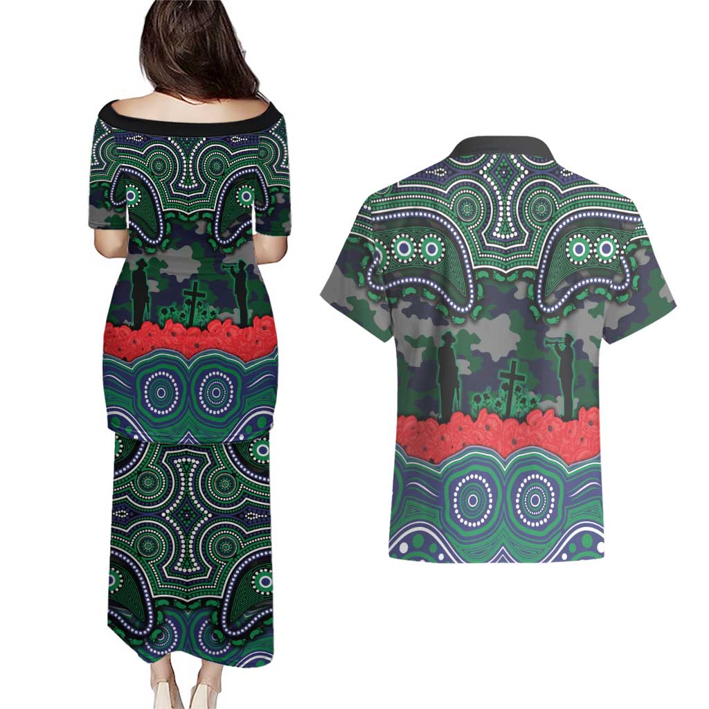 ANZAC Day New Zealand Warriors Couples Matching Puletasi and Hawaiian Shirt Military Memorial Aboriginal Indigenous Art