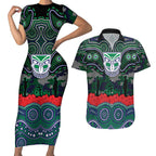 ANZAC Day New Zealand Warriors Couples Matching Short Sleeve Bodycon Dress and Hawaiian Shirt Military Memorial Aboriginal Indigenous Art