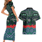 ANZAC Day New Zealand Warriors Couples Matching Short Sleeve Bodycon Dress and Hawaiian Shirt Military Memorial Aboriginal Indigenous Art