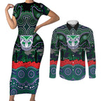 ANZAC Day New Zealand Warriors Couples Matching Short Sleeve Bodycon Dress and Long Sleeve Button Shirt Military Memorial Aboriginal Indigenous Art