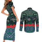 ANZAC Day New Zealand Warriors Couples Matching Short Sleeve Bodycon Dress and Long Sleeve Button Shirt Military Memorial Aboriginal Indigenous Art