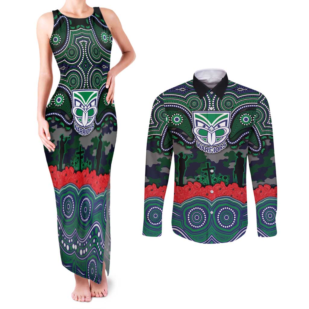 ANZAC Day New Zealand Warriors Couples Matching Tank Maxi Dress and Long Sleeve Button Shirt Military Memorial Aboriginal Indigenous Art