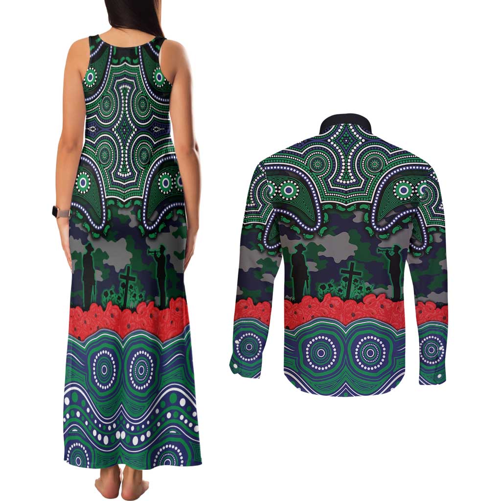 ANZAC Day New Zealand Warriors Couples Matching Tank Maxi Dress and Long Sleeve Button Shirt Military Memorial Aboriginal Indigenous Art