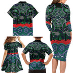 ANZAC Day New Zealand Warriors Family Matching Long Sleeve Bodycon Dress and Hawaiian Shirt Military Memorial Aboriginal Indigenous Art