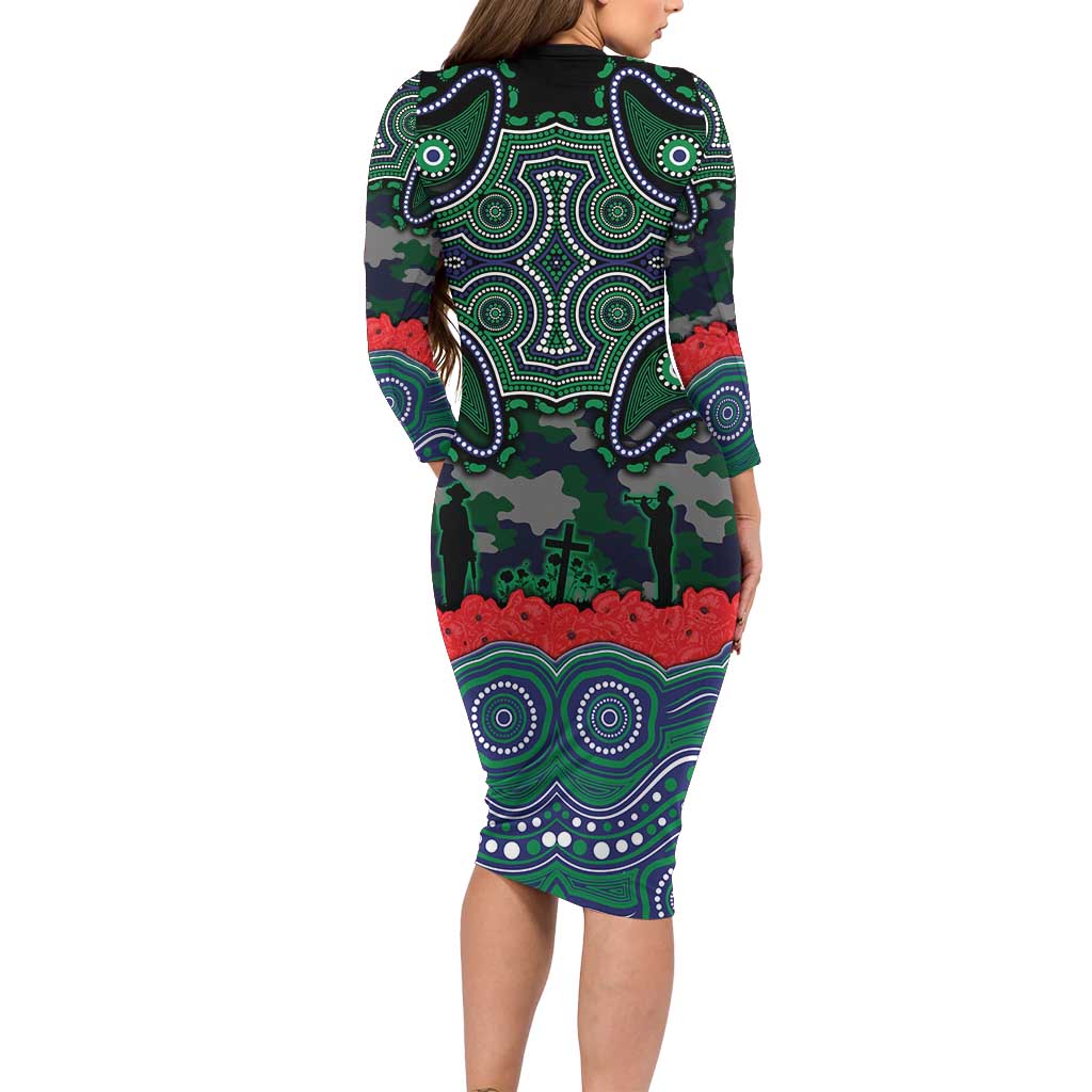 ANZAC Day New Zealand Warriors Family Matching Long Sleeve Bodycon Dress and Hawaiian Shirt Military Memorial Aboriginal Indigenous Art