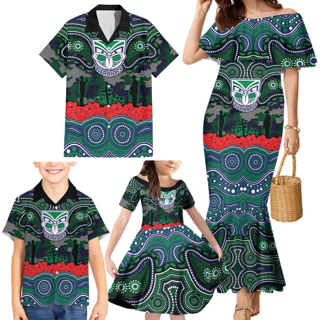 ANZAC Day New Zealand Warriors Family Matching Mermaid Dress and Hawaiian Shirt Military Memorial Aboriginal Indigenous Art
