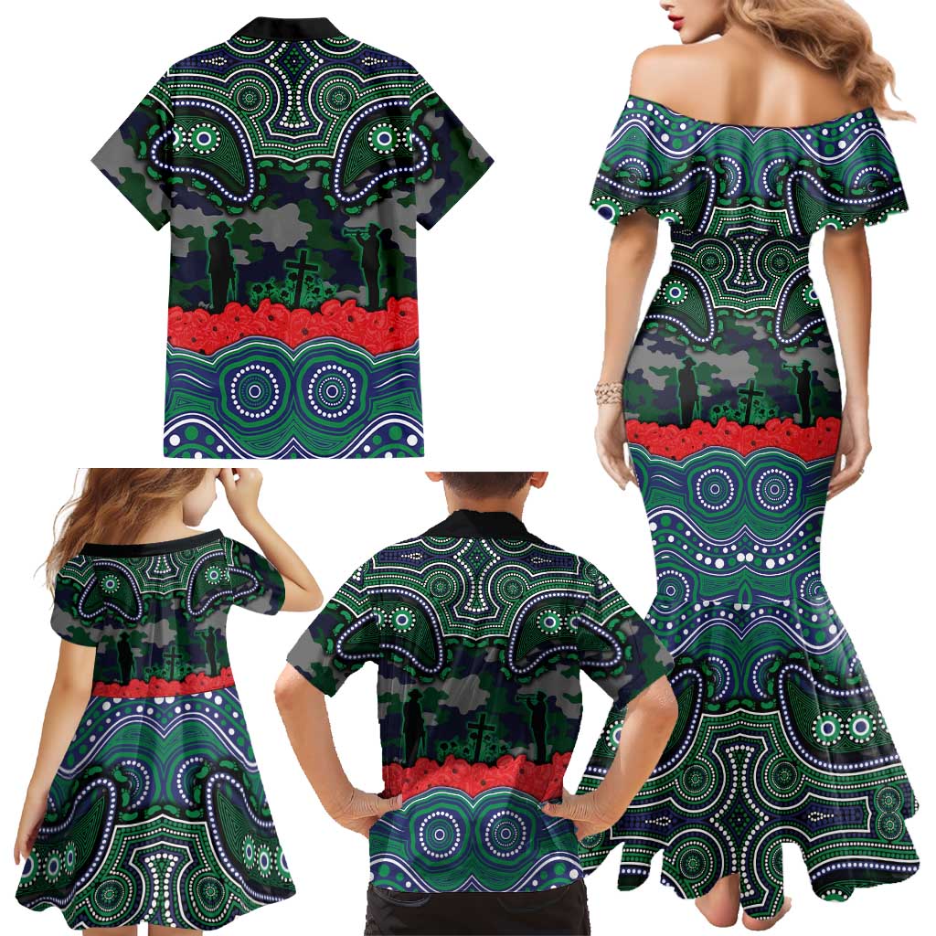 ANZAC Day New Zealand Warriors Family Matching Mermaid Dress and Hawaiian Shirt Military Memorial Aboriginal Indigenous Art