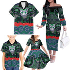 ANZAC Day New Zealand Warriors Family Matching Off The Shoulder Long Sleeve Dress and Hawaiian Shirt Military Memorial Aboriginal Indigenous Art