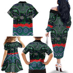 ANZAC Day New Zealand Warriors Family Matching Off The Shoulder Long Sleeve Dress and Hawaiian Shirt Military Memorial Aboriginal Indigenous Art