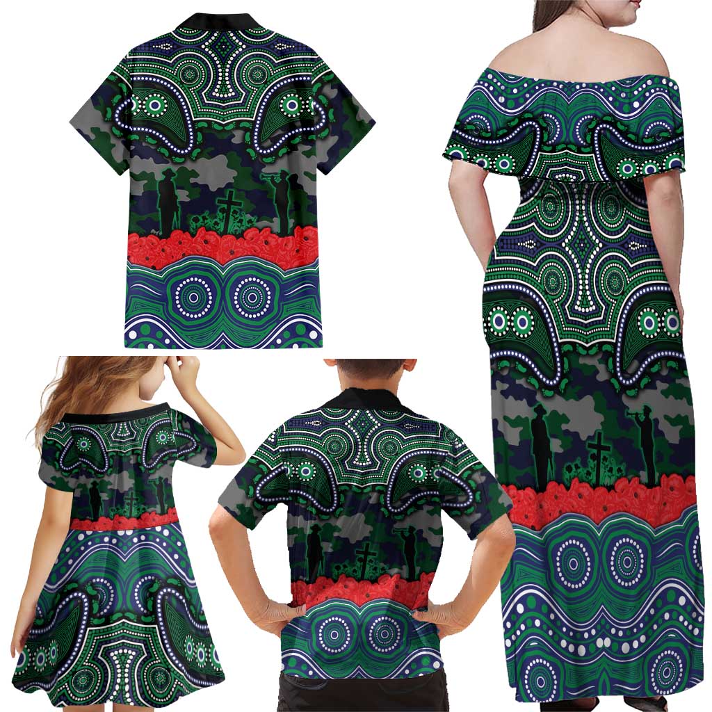 ANZAC Day New Zealand Warriors Family Matching Off Shoulder Maxi Dress and Hawaiian Shirt Military Memorial Aboriginal Indigenous Art