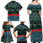 ANZAC Day New Zealand Warriors Family Matching Off Shoulder Maxi Dress and Hawaiian Shirt Military Memorial Aboriginal Indigenous Art