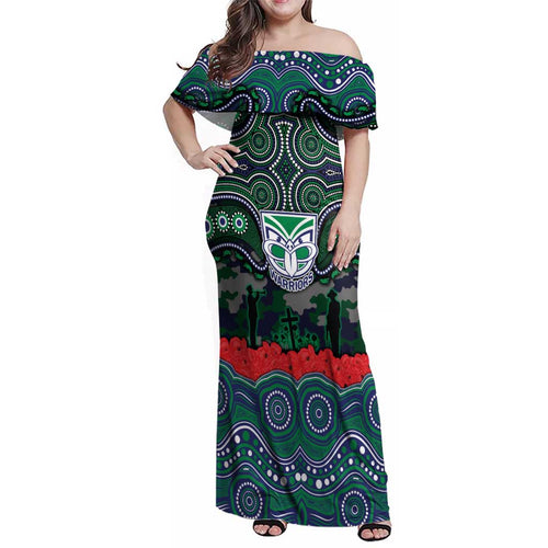 ANZAC Day New Zealand Warriors Family Matching Off Shoulder Maxi Dress and Hawaiian Shirt Military Memorial Aboriginal Indigenous Art