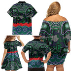 ANZAC Day New Zealand Warriors Family Matching Off Shoulder Short Dress and Hawaiian Shirt Military Memorial Aboriginal Indigenous Art