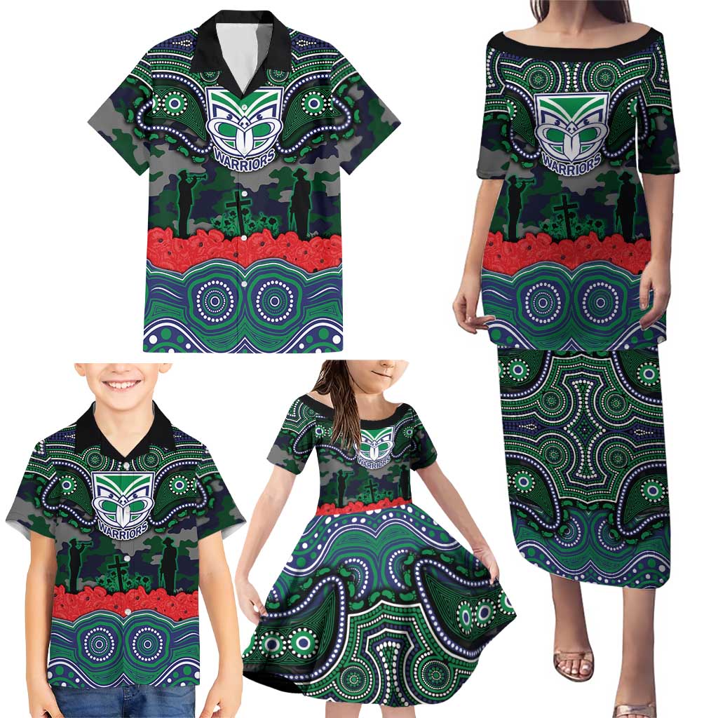 ANZAC Day New Zealand Warriors Family Matching Puletasi and Hawaiian Shirt Military Memorial Aboriginal Indigenous Art