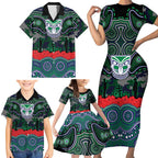 ANZAC Day New Zealand Warriors Family Matching Short Sleeve Bodycon Dress and Hawaiian Shirt Military Memorial Aboriginal Indigenous Art