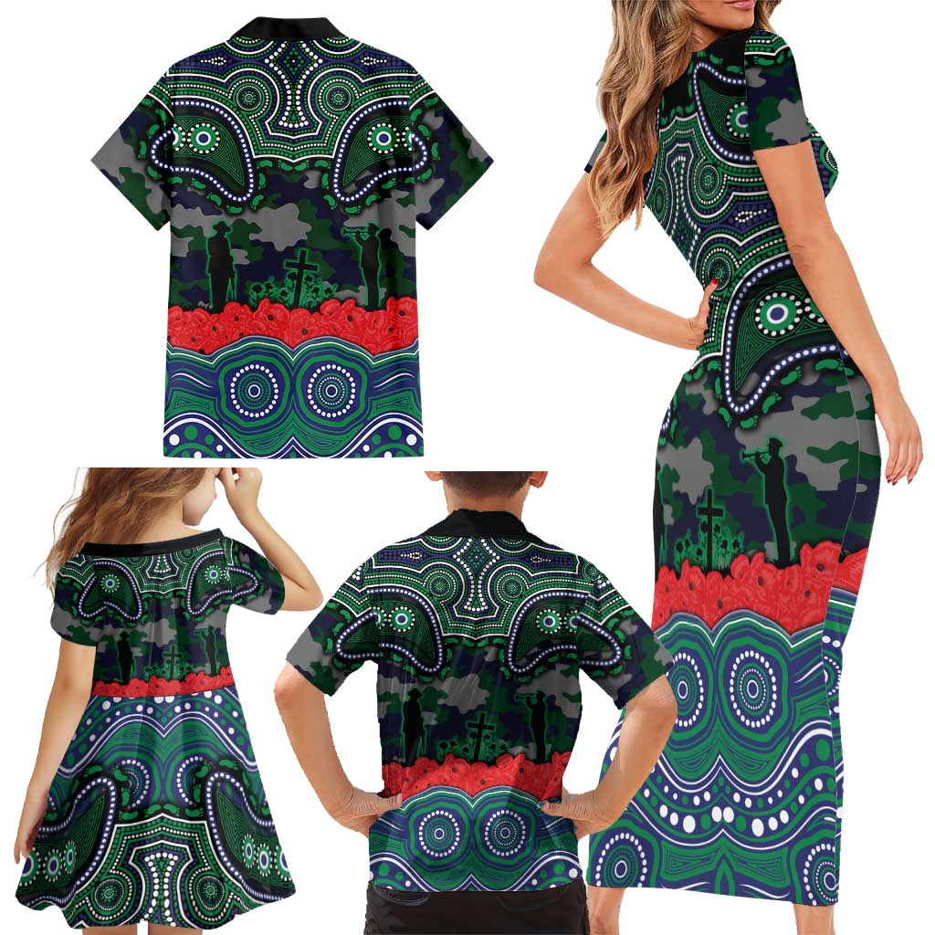 ANZAC Day New Zealand Warriors Family Matching Short Sleeve Bodycon Dress and Hawaiian Shirt Military Memorial Aboriginal Indigenous Art