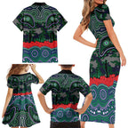 ANZAC Day New Zealand Warriors Family Matching Short Sleeve Bodycon Dress and Hawaiian Shirt Military Memorial Aboriginal Indigenous Art