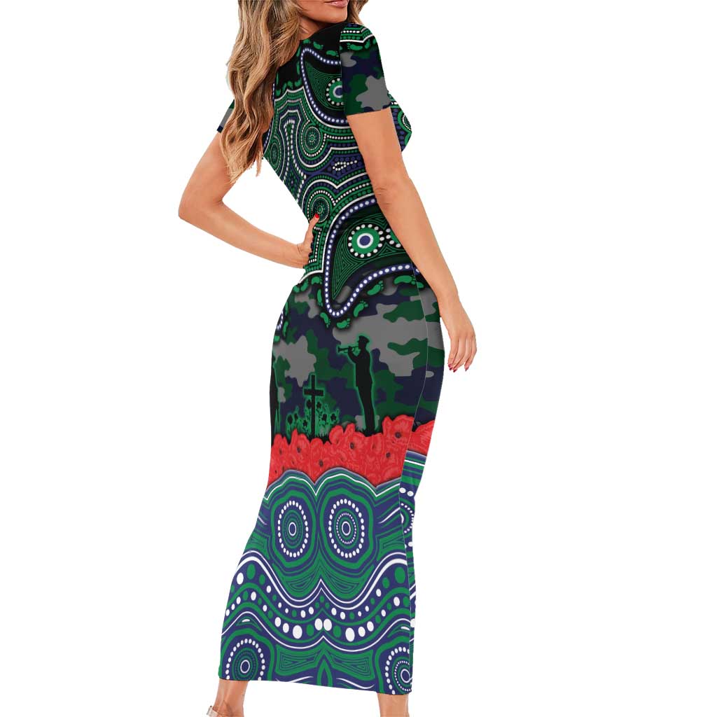 ANZAC Day New Zealand Warriors Family Matching Short Sleeve Bodycon Dress and Hawaiian Shirt Military Memorial Aboriginal Indigenous Art