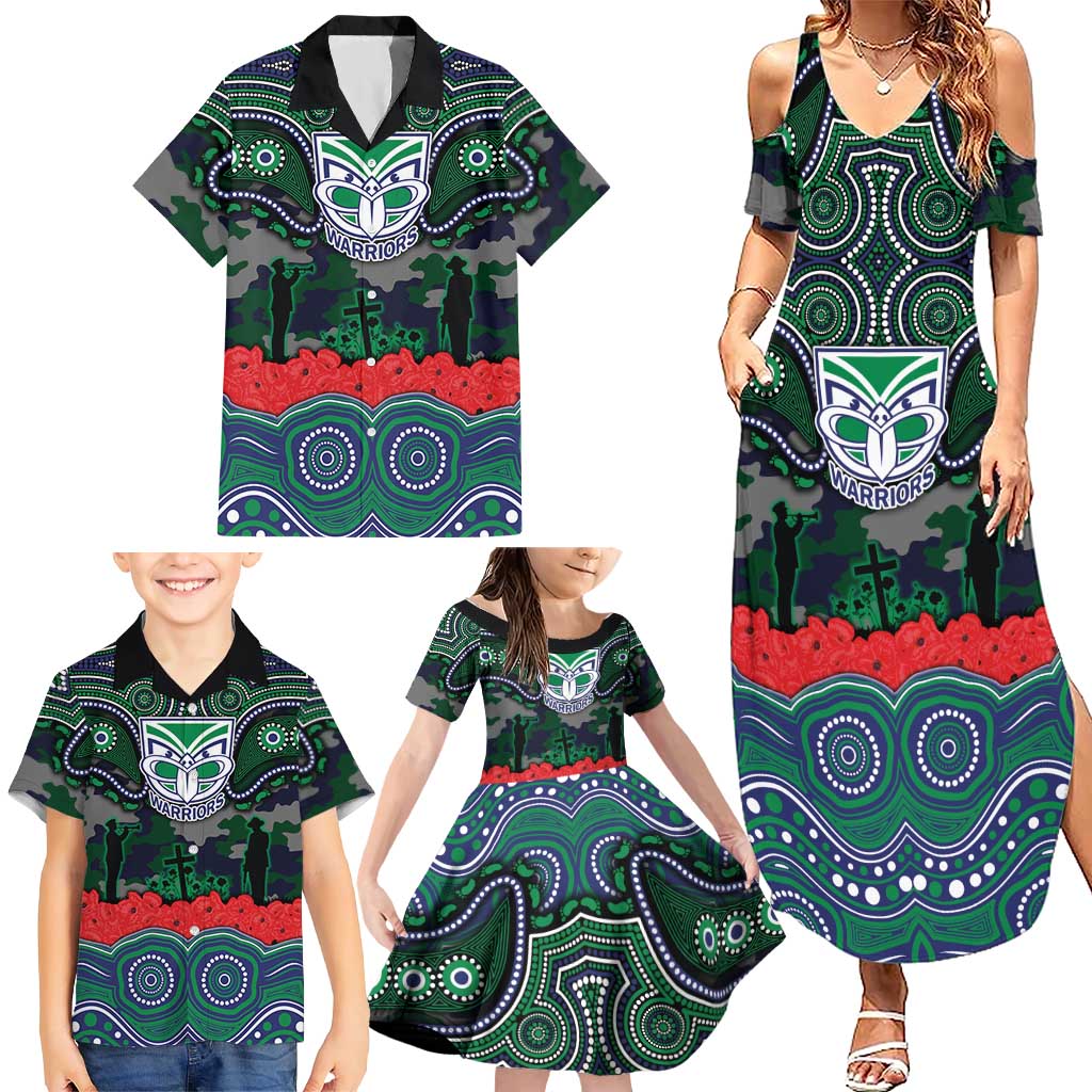 ANZAC Day New Zealand Warriors Family Matching Summer Maxi Dress and Hawaiian Shirt Military Memorial Aboriginal Indigenous Art