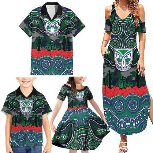 ANZAC Day New Zealand Warriors Family Matching Summer Maxi Dress and Hawaiian Shirt Military Memorial Aboriginal Indigenous Art