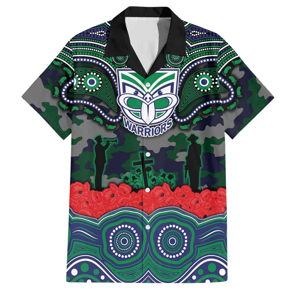 ANZAC Day New Zealand Warriors Hawaiian Shirt Military Memorial Aboriginal Indigenous Art