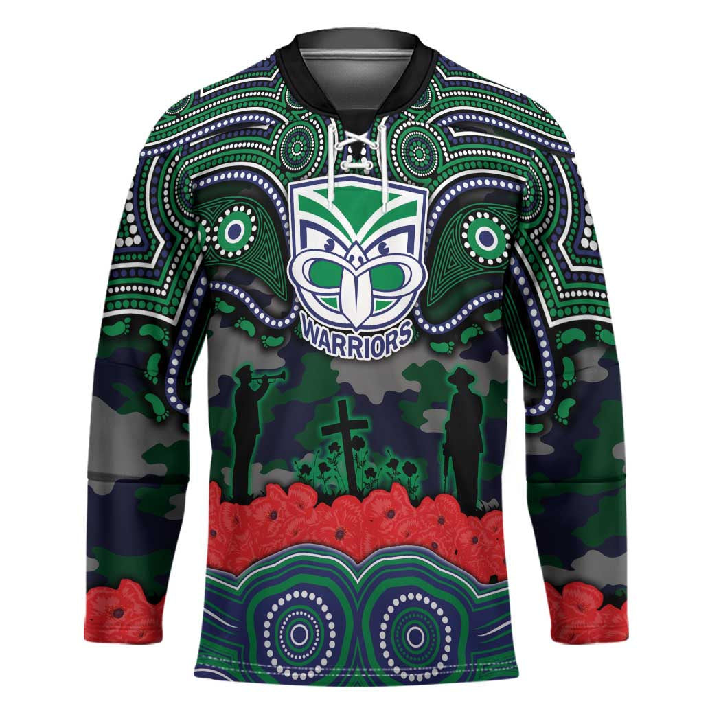ANZAC Day New Zealand Warriors Hockey Jersey Military Memorial Aboriginal Indigenous Art