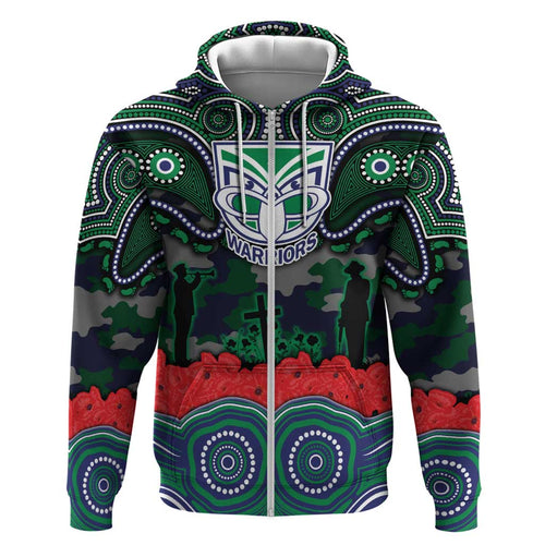 ANZAC Day New Zealand Warriors Hoodie Military Memorial Aboriginal Indigenous Art