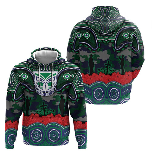 ANZAC Day New Zealand Warriors Hoodie Military Memorial Aboriginal Indigenous Art