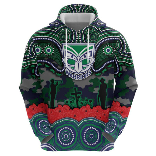ANZAC Day New Zealand Warriors Hoodie Military Memorial Aboriginal Indigenous Art