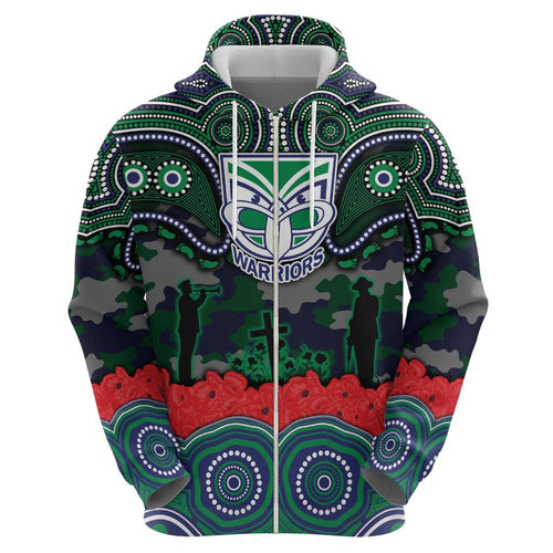 ANZAC Day New Zealand Warriors Hoodie Military Memorial Aboriginal Indigenous Art