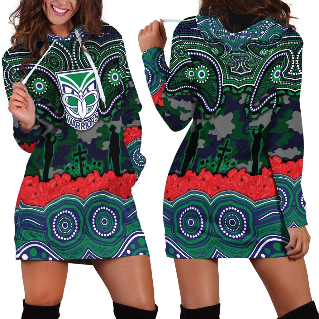 ANZAC Day New Zealand Warriors Hoodie Dress Military Memorial Aboriginal Indigenous Art