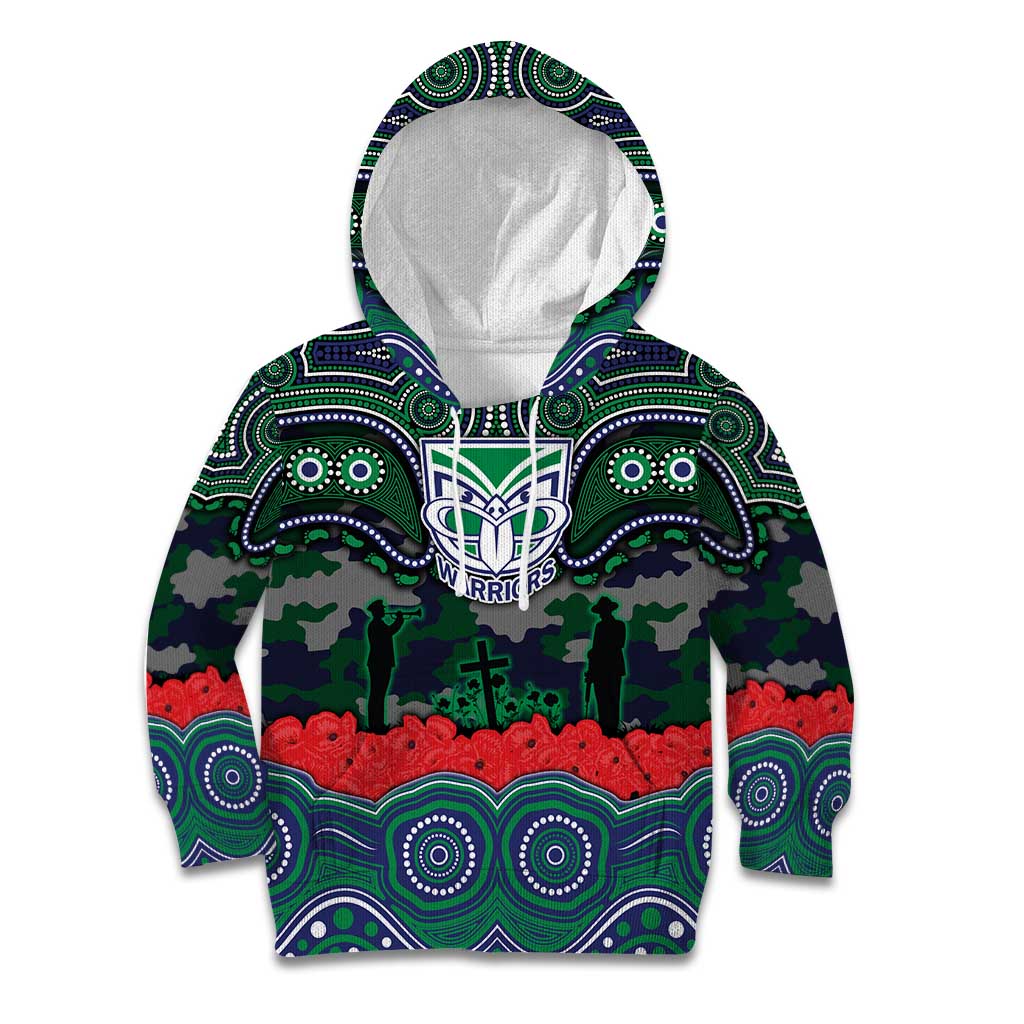 ANZAC Day New Zealand Warriors Kid Hoodie Military Memorial Aboriginal Indigenous Art