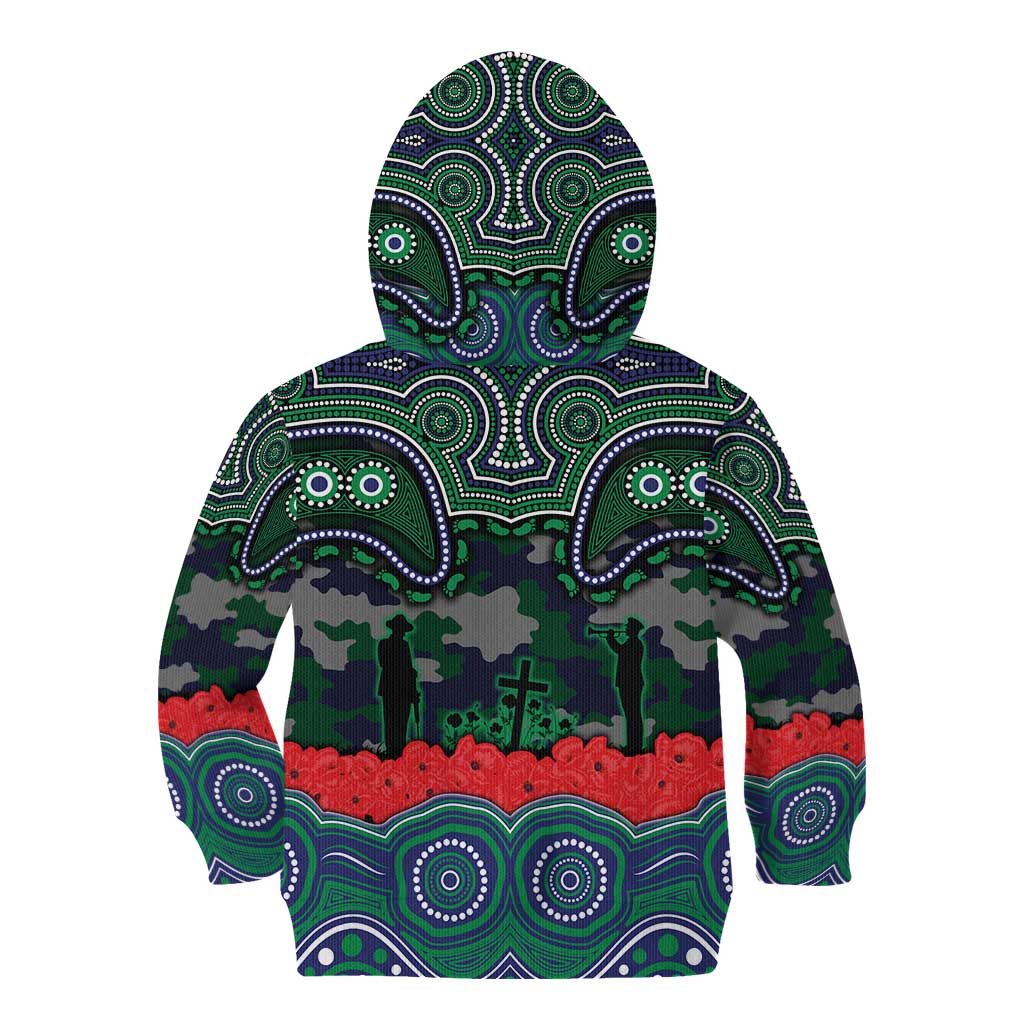 ANZAC Day New Zealand Warriors Kid Hoodie Military Memorial Aboriginal Indigenous Art
