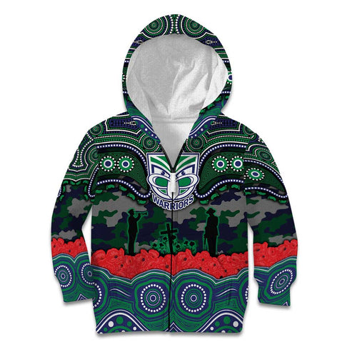 ANZAC Day New Zealand Warriors Kid Hoodie Military Memorial Aboriginal Indigenous Art