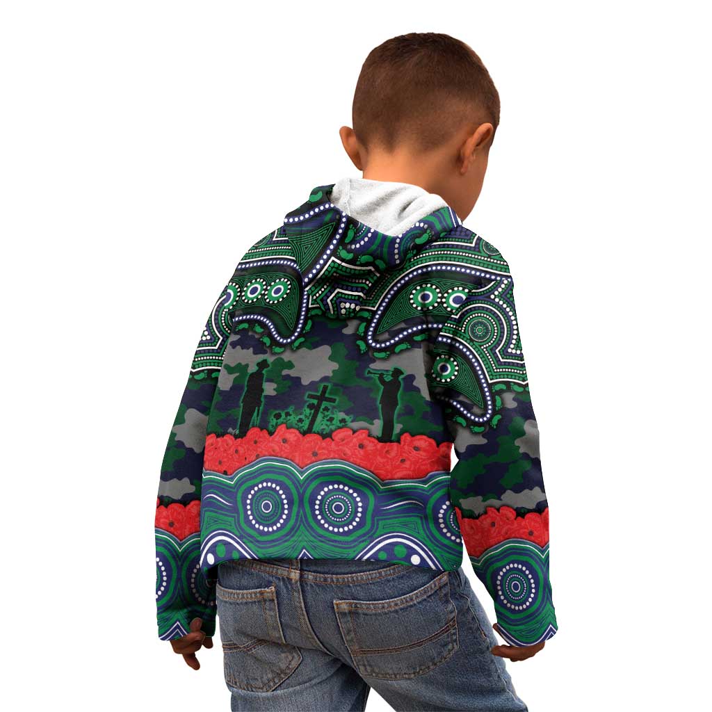 ANZAC Day New Zealand Warriors Kid Hoodie Military Memorial Aboriginal Indigenous Art
