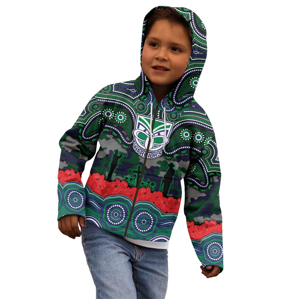 ANZAC Day New Zealand Warriors Kid Hoodie Military Memorial Aboriginal Indigenous Art
