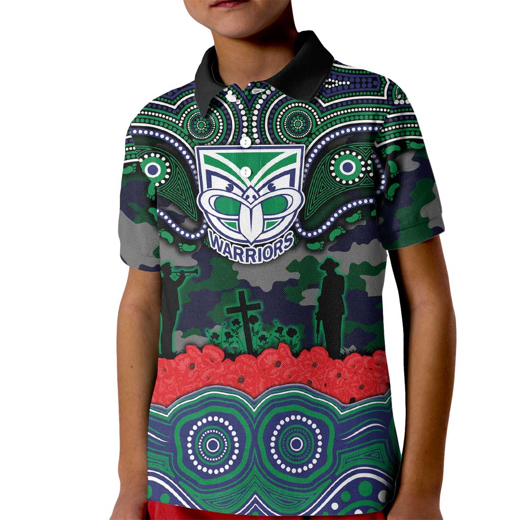 ANZAC Day New Zealand Warriors Kid Polo Shirt Military Memorial Aboriginal Indigenous Art