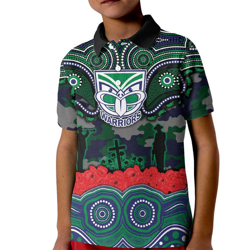 ANZAC Day New Zealand Warriors Kid Polo Shirt Military Memorial Aboriginal Indigenous Art