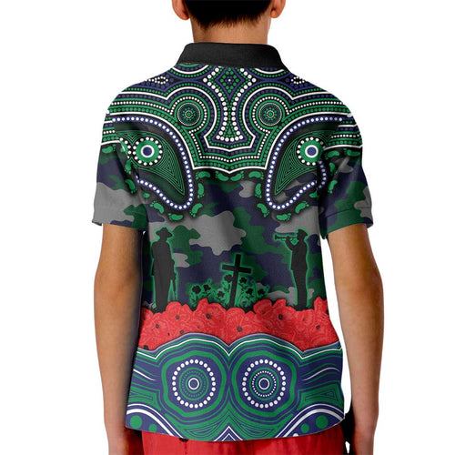 ANZAC Day New Zealand Warriors Kid Polo Shirt Military Memorial Aboriginal Indigenous Art