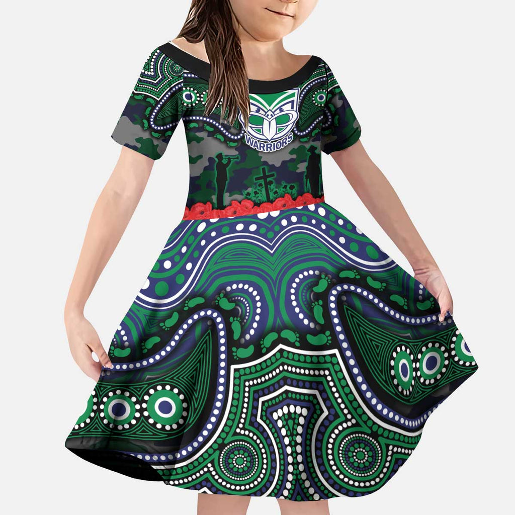 ANZAC Day New Zealand Warriors Kid Short Sleeve Dress Military Memorial Aboriginal Indigenous Art