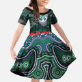 ANZAC Day New Zealand Warriors Kid Short Sleeve Dress Military Memorial Aboriginal Indigenous Art