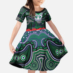 ANZAC Day New Zealand Warriors Kid Short Sleeve Dress Military Memorial Aboriginal Indigenous Art
